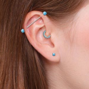 3 Pcs Prong Set Turquoise Industrial Barbell, Labret Stud 316L Surgical Steel an